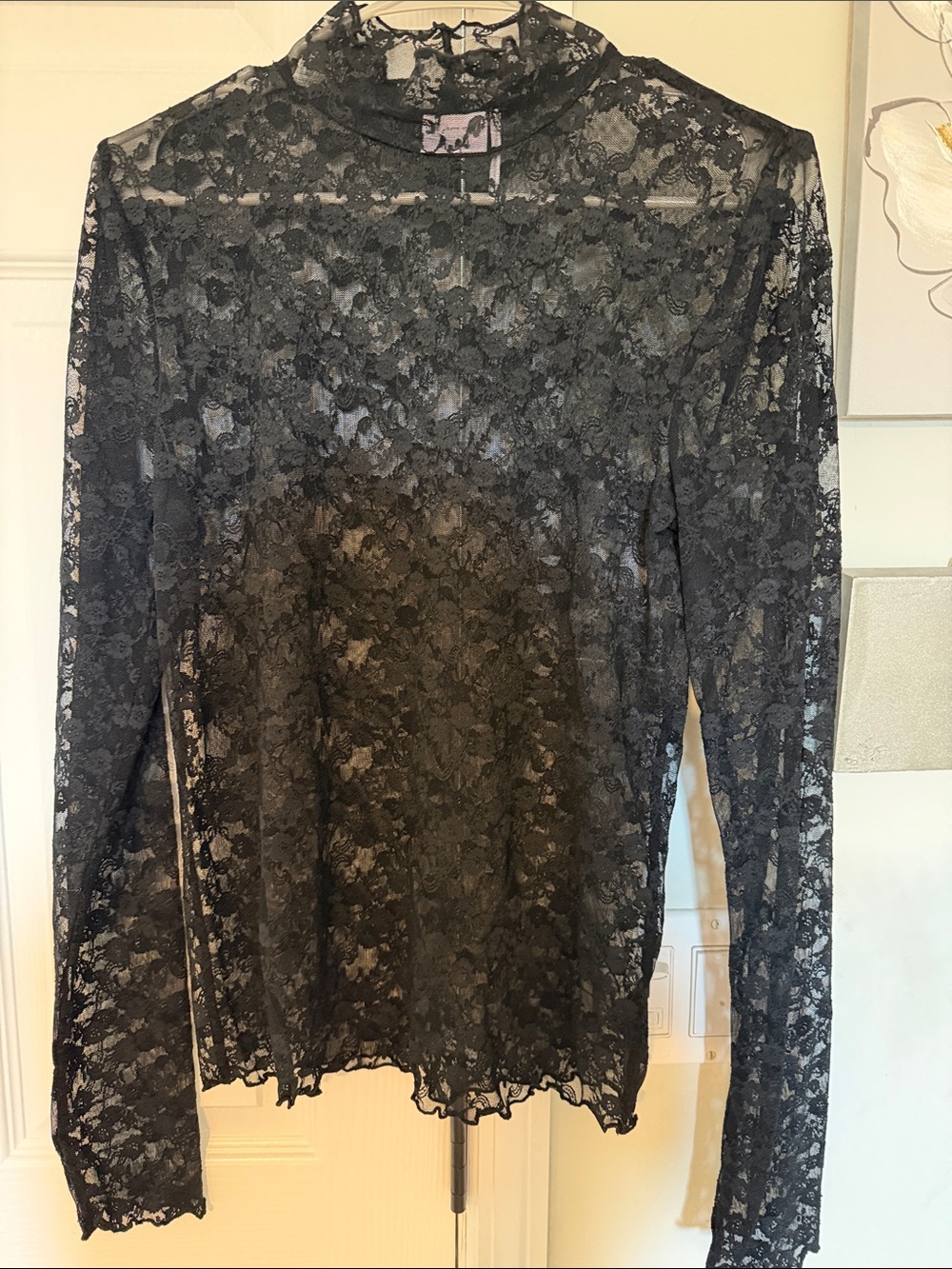 Free People Black Lace Long Sleeve Tee